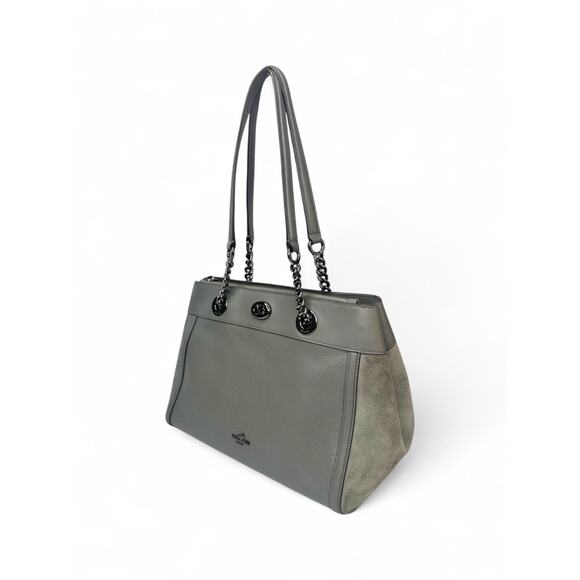 Coach Turnlock Edie Leather & Suede Carryall Bag - Picture 7 of 9